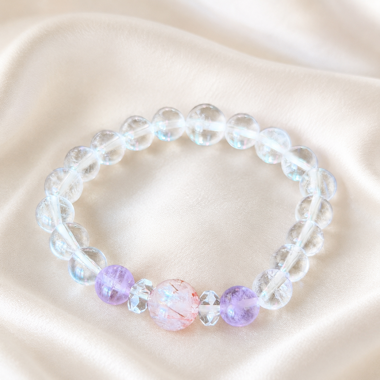 Clear Moon|スーパーセブン × アメジスト × 水晶|浄化と心を整えるお守りブレスレット🌙