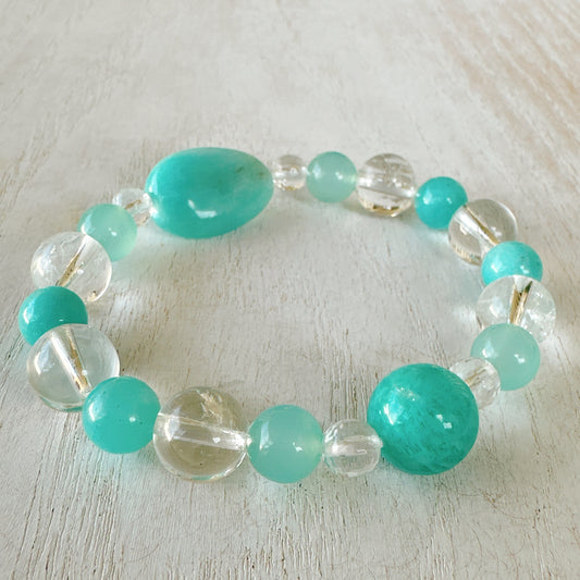 【1点もの】流れに乗る力をくれる、アマゾナイト×シーブルーカルセドニーの輝き