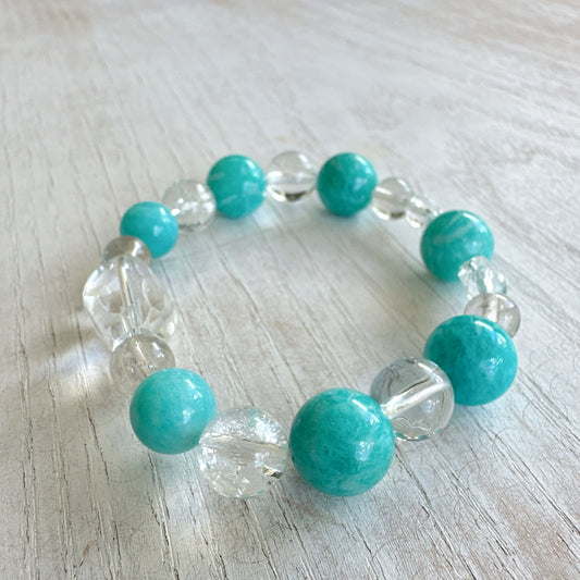 【1点もの】〜軽やかな風のように、前向きな心で未来を迎える〜アマゾナイト × シトリン × 水晶ブレスレット