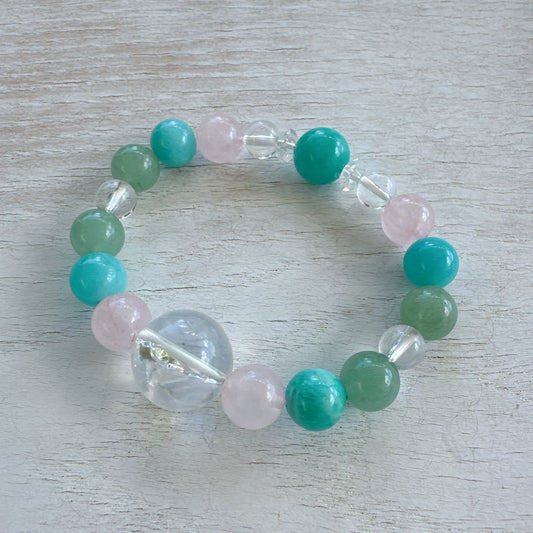 Harmonia(ハルモニア)ブレスレット 〈アイリスクォーツ × アマゾナイト × ローズクォーツ × アベンチュリン × 水晶〉 〜あなたの心と身体に、愛と癒しと調和のエネルギーを〜